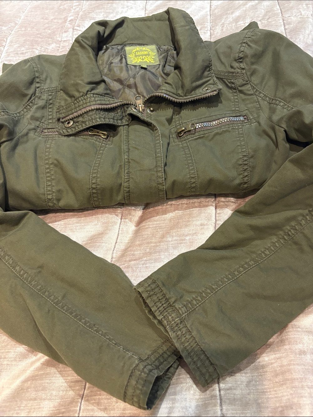 Sashimi Olive Green Utility Jacket with Button Flap Pockets Size Small - Picture 7 of 11